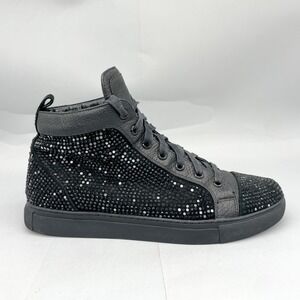 Lola Cruz Womens 41 10 Black Rhinestone Embellished High Top Leather Sneakers